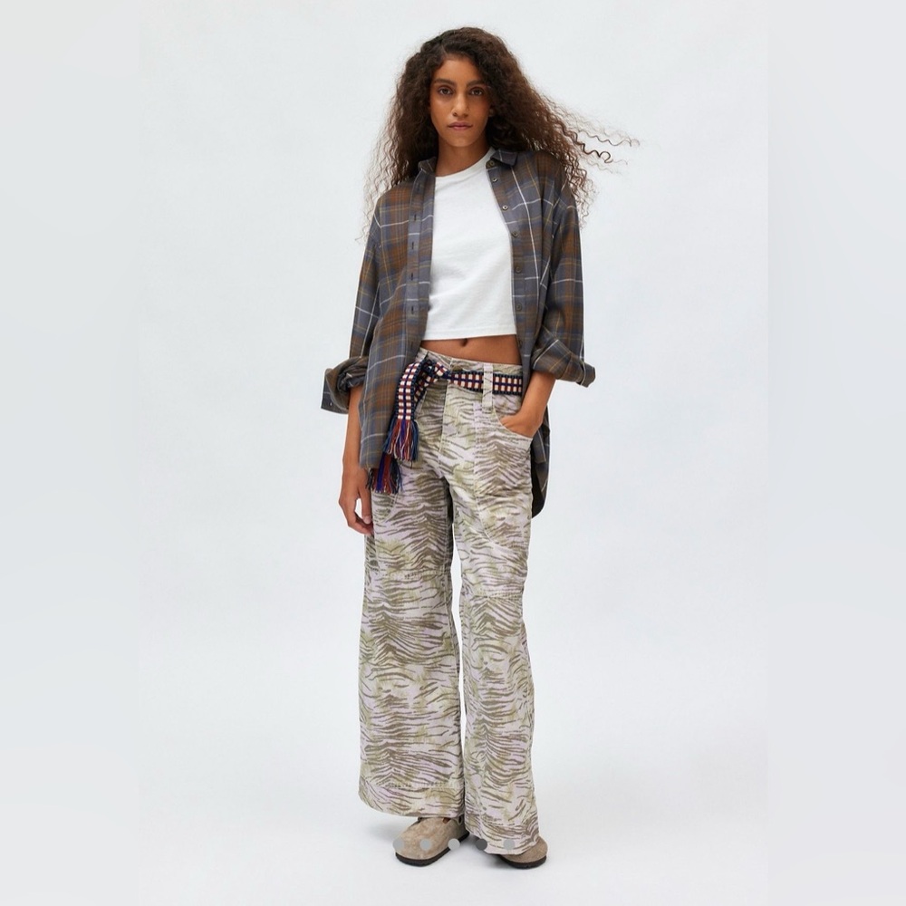 BDG Wide Leg Zebra-Print Jeans in Cream and Olive